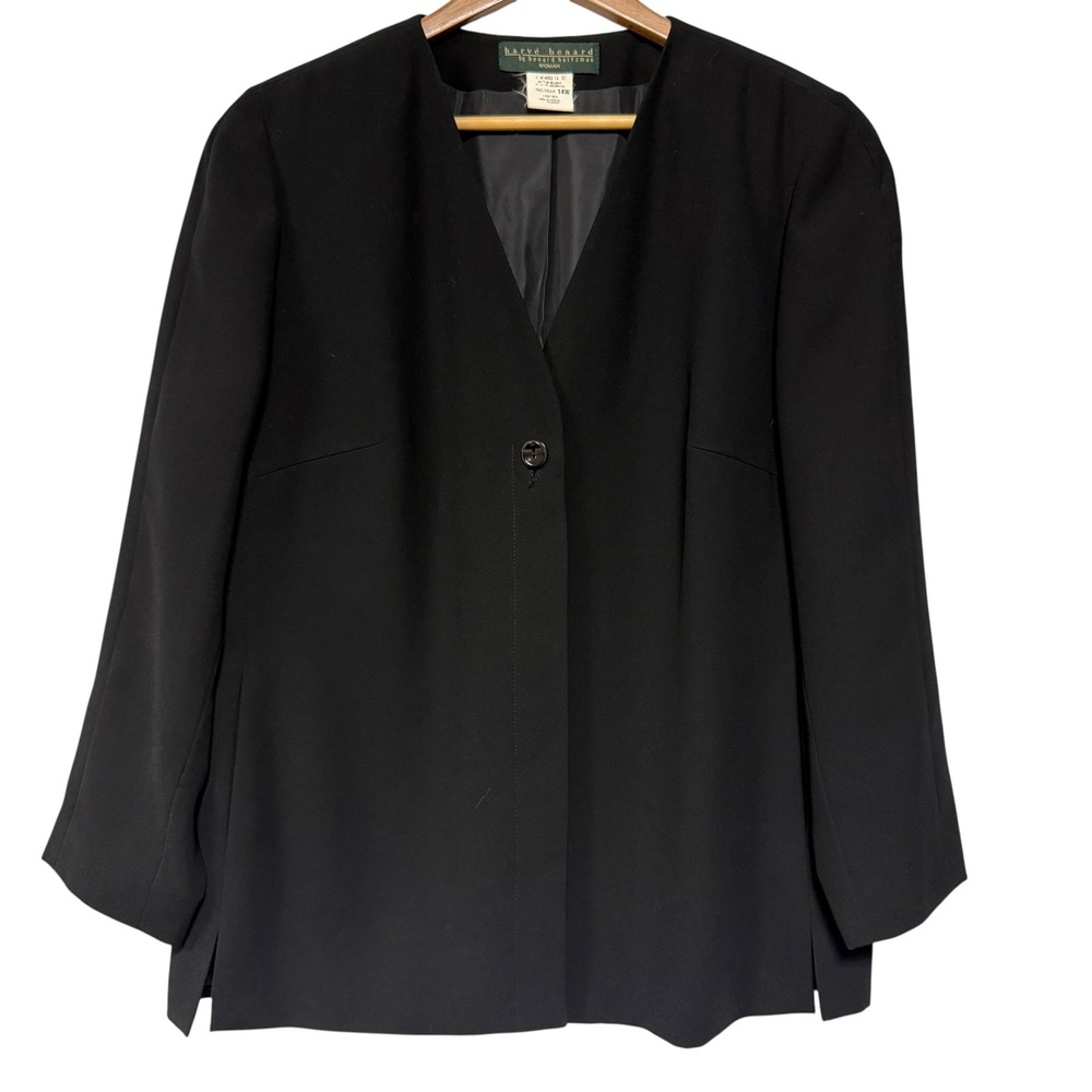Harve Benard by Benard Holtzman Womens Plus 14W‎ Black Collarless Blazer vintage